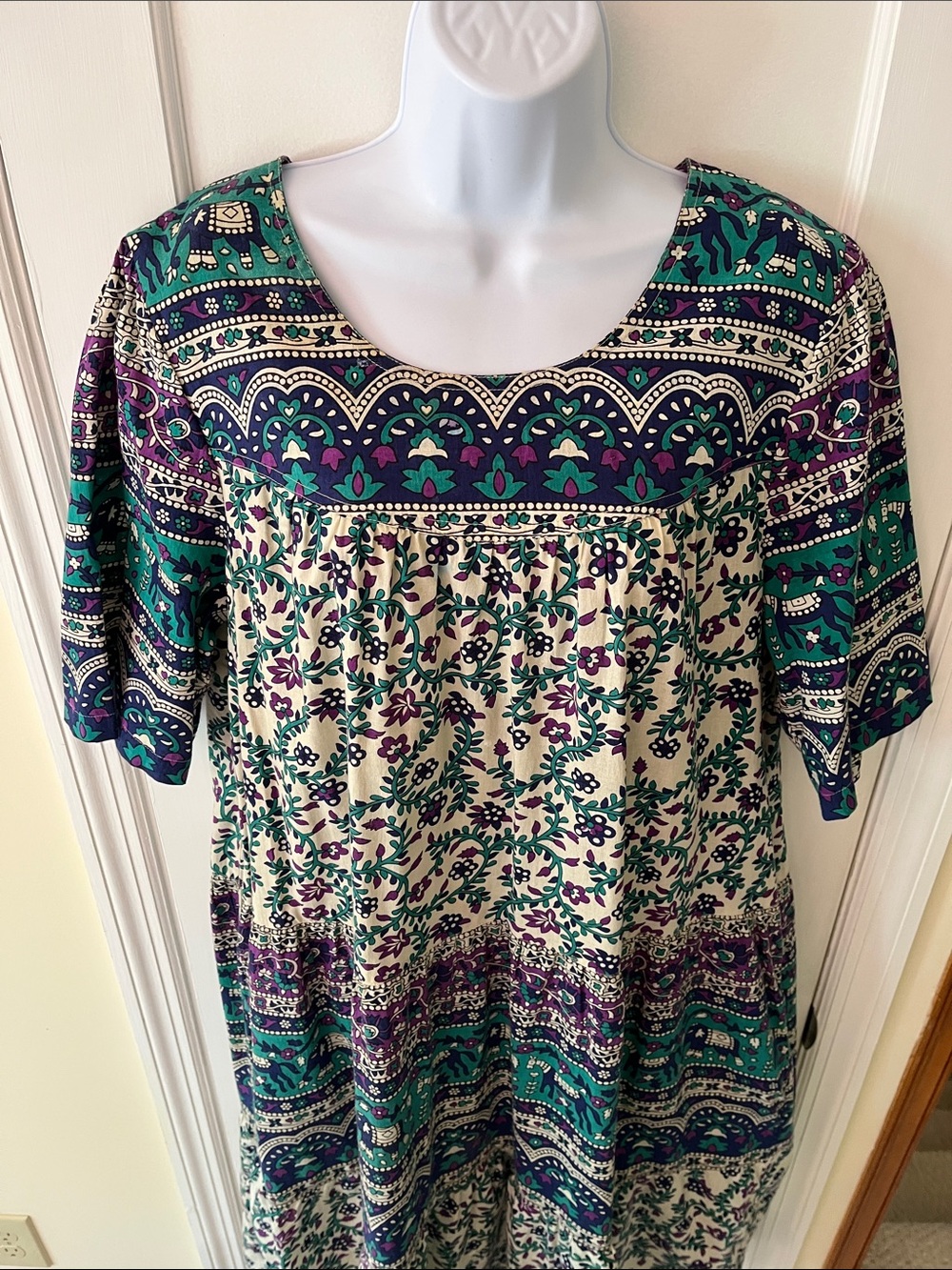 Cotton Tiered Muumuu Dress Long Pockets Womens Large Floral Elephant Print Boho - Picture 4 of 16